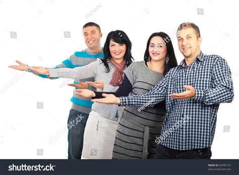 Group Four People Making Presentation Welcoming Stock Photo 64785157