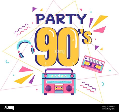 S Retro Party Cartoon Background Illustration With Nineties Music