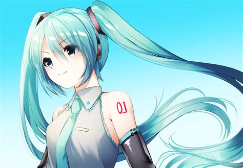 Aaru Aliasing Aqua Hair Close Gradient Green Eyes Hatsune Miku