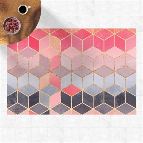 Buntes Pastell Goldene Geometrie Vinyl Teppich Im Querformat 4 3