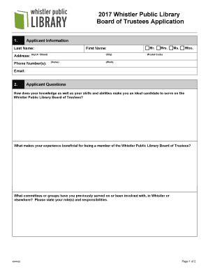 Fillable Online Whistler Public Library Board Of Trustees Fax Email