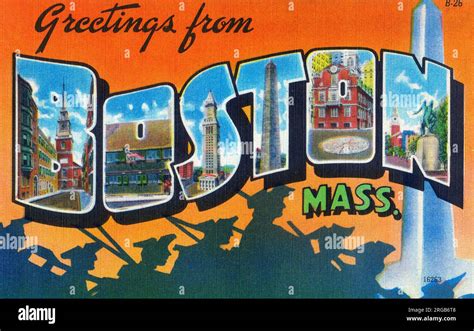 Large Letter Postcard Greetings From Boston Massachusetts Usa Stock