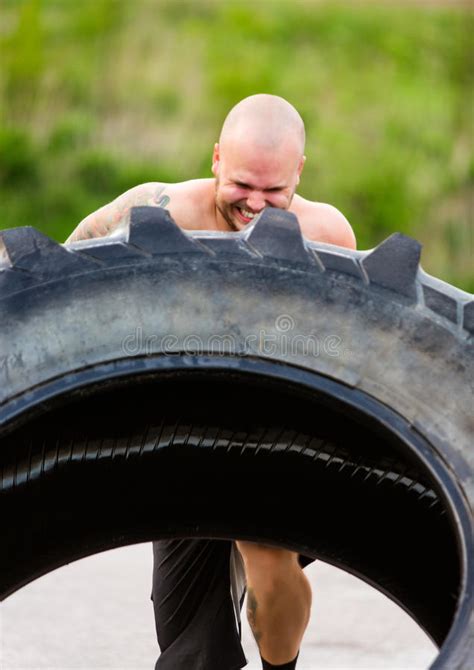 Tire Flip Crossfit Exercise On Beach Stock Image Image Of Healthy