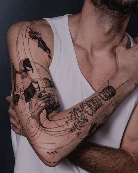 Technical drawing graphic arm composition tattoo.