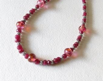 Ruby Red Freshwater Pearl Necklace Ruby Red Lampwork Etsy