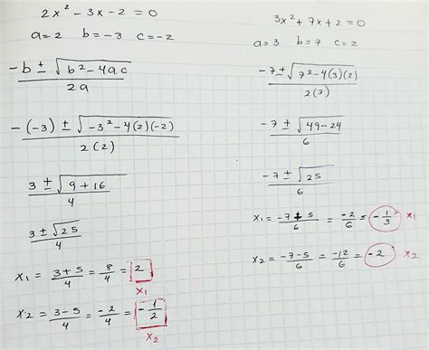 Resuelve las siguientes ecuaciones cuadráticas usando la fórmula