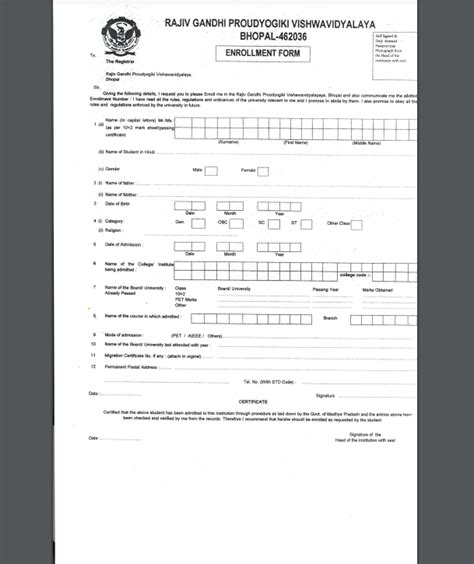 Rgpv Enrollment Form Admit Card Digital System Rgpv Notes