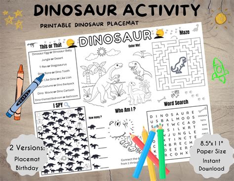 Printable Dinosaur Activity And Coloring Placemat Dinosaur Birthday