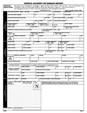 Motor Vehicle Accident Report Form Template