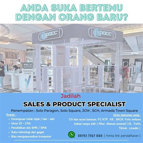 Lowongan Kerja Sales Product Specialist Kontrak Di Pacc