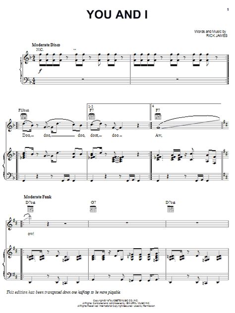 You And I By Rick James Sheet Music For Piano Vocal And Guitar Chords