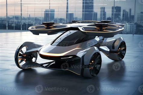 Flying car, car and drone. The concept of transport of the future ...