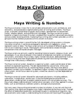 Maya Writing & Numbers Article & Questions (WORD) by Academic Links