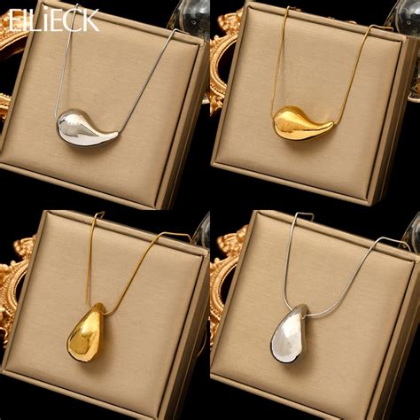 EILIECK 316L Stainless Steel Gold Silver Color Water Drops Pendant