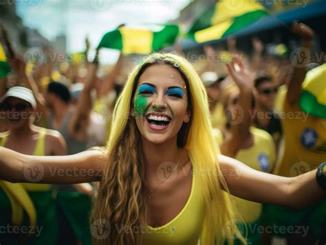 Brazilian woman celebrates her soccer teams victory AI Generative ...