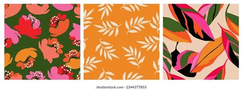 Set Hand Drawn Flowers Seamless Patterns Stock Vector Royalty Free 2387891447 Shutterstock