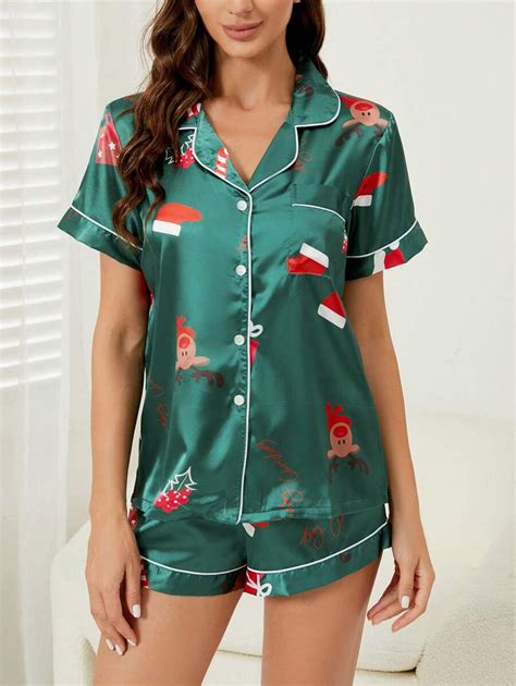 Floral Print Contrast Piping Satin PJ Set SHEIN USA