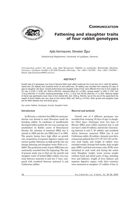 Pdf Fattening And Slaughter Traits Of Four Rabbit Genotypes