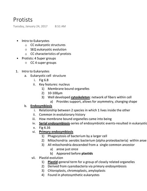 Protists Lecture Notes 3 Protists Tuesday January 24 2017 851 Am Intro To Eukaryotes Cc