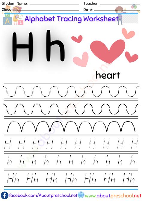 Alphabet Letter H Tracing Worksheet About Preschool