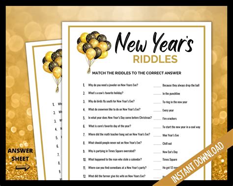 New Year S Eve Riddles Nye Party Games New Years Eve Printable Game