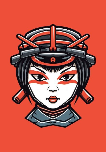 Premium Vector Japanese Samurai Girl With Armor Hand Drawn Logo