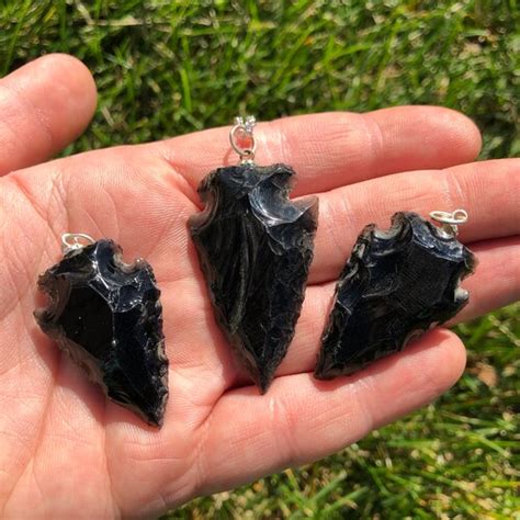 Silver Obsidian Necklace Arrowhead Necklace Black Obsidian Etsy