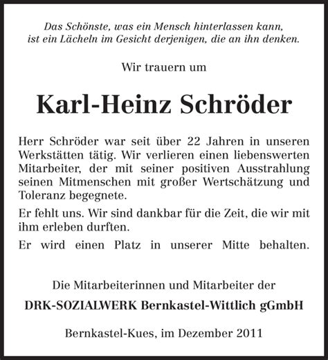 Traueranzeigen von Karl Heinz Schröder Trauer in NRW de