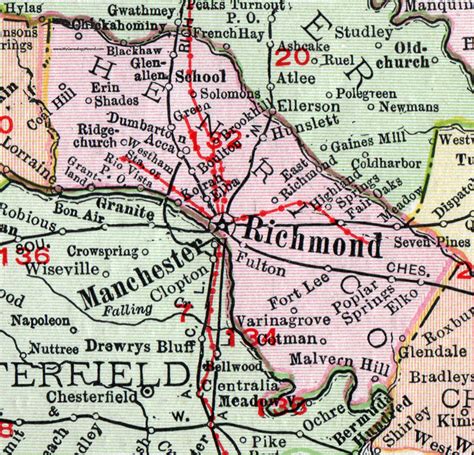 Henrico County, Virginia, Map, 1911, Rand McNally, Richmond, Highland ...