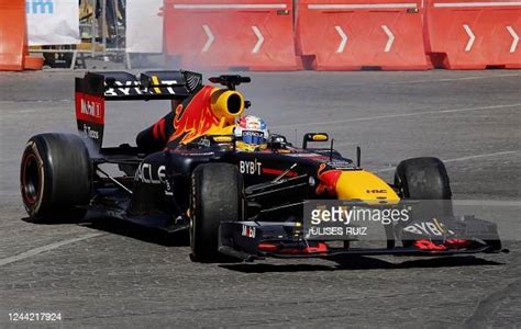 Red Bulls Mexican Driver Sergio Perez Drives Along La Minerva