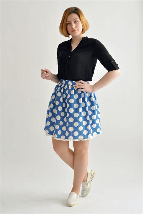 Polka Dot Blue Mini Skirt With White Cotton Lace Mini Skirts Cotton