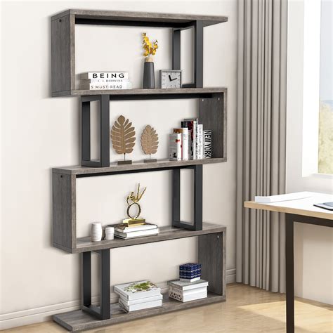 Dextrus Tier S Shape Bookshelf Geometric Open Display Book Furniture