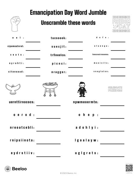 Juneteenth Themed Word Scrambles Beeloo Printable Crafts And