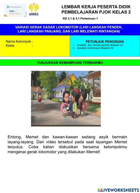 Tugas Kelompok Variasi Gerak Lokomotor Worksheet Live Worksheets