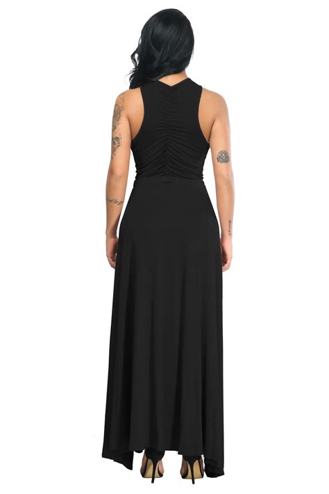 Sexy Open Front High Slit Black Stretch Silk Evening Prom Dress