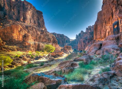 Panorama Inside Canyon Aka Guelta D Archei In East Ennedi Chad Stock