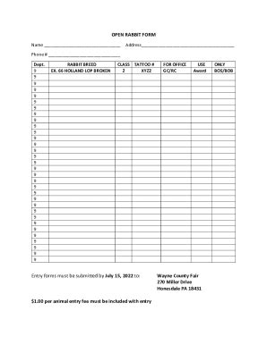 Fillable Online RABBIT ENTRY FORM Fax Email Print PdfFiller