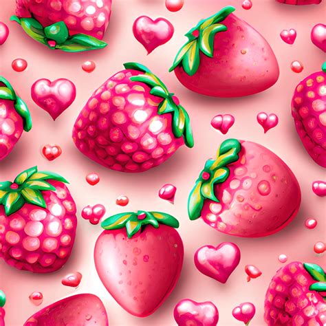 Pink Strawberries Pattern Pink Glitter Background Realistic