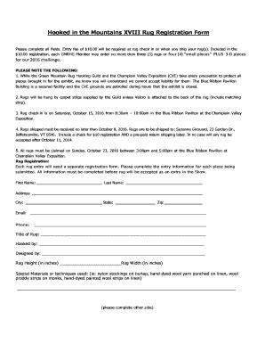 Fillable Online Hooked In The Mountains Xviii Rug Registration Form Fax