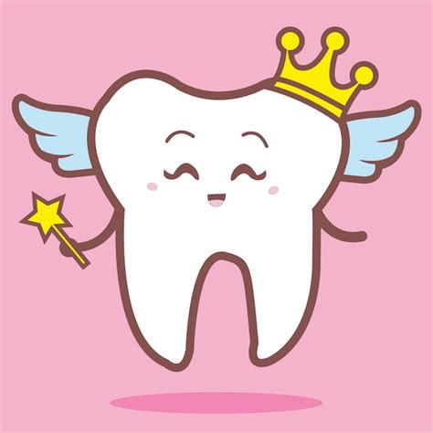 Premium Vector | Cute angelic tooth with wings magic wand in hand over ...