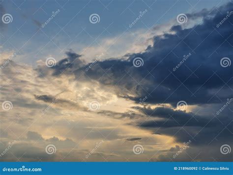 Beautiful Sunset Sky Background with Fluffy Clouds Stock Photo - Image ...