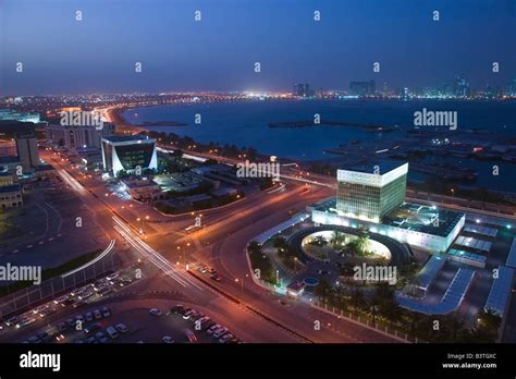 Doha Ad Dawhah Qatar - Qatar, Ad Dawhah, Doha. Aerial over Qatar Central Bank and Doha Port ...