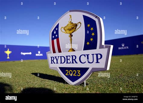 A general view of the Ryder Cup Logo at the Marco Simone Golf and ...