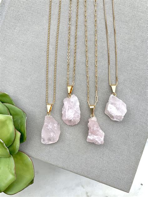 Raw Rose Quartz Pendant Necklace Gold The Cord Gallery