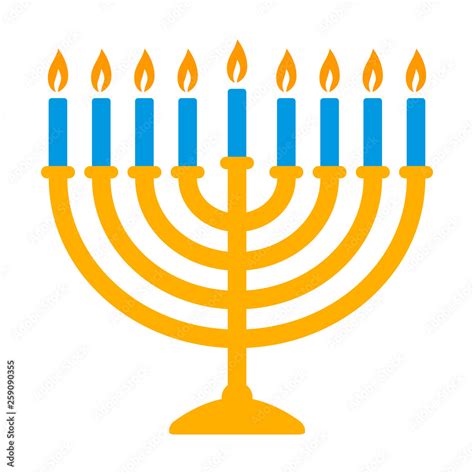 Hanukkah Menorah Candelabrum With Nine Lit Candles Flat Vector Color