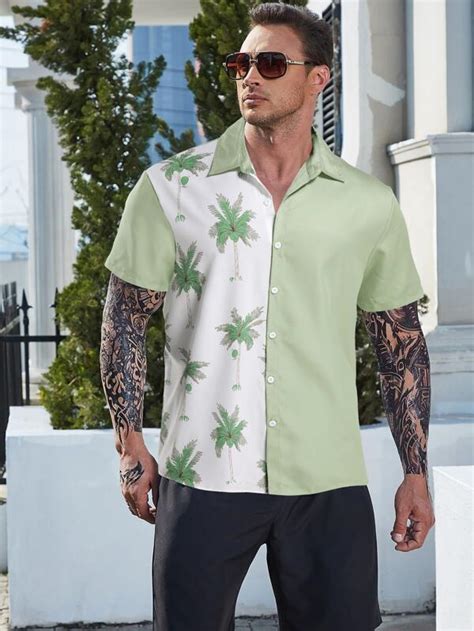 Shein Extended Sizes Men Coconut Tree Print Shirt Shein Usa