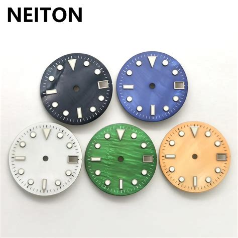 NEITON Sterile 28 5mm Shell Watch Dial Green Luminous Fit NH35 Movement