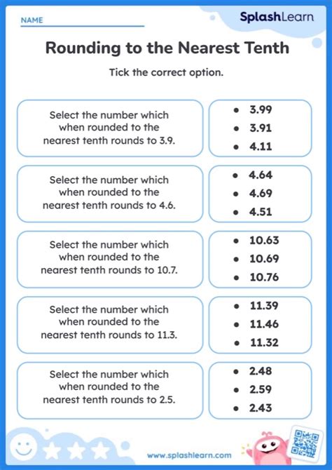 Round Decimals To The Nearest Tenth And Select The Correct Number