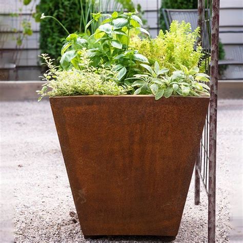 Tapered Corten Steel Metal Planter Garden Decorative Rusty Flower Pot