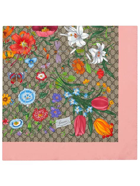 Gucci Gg Flora Print Silk Twill Scarf In Pink ModeSens